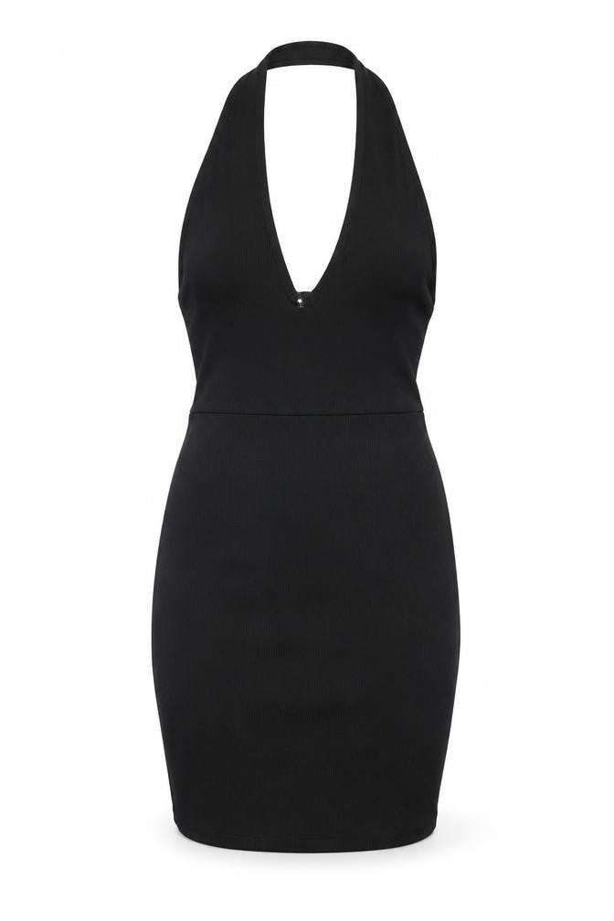 PRETTYLITTLETHING Womens Black Polyester Bodycon Size 4 Halter Pullover