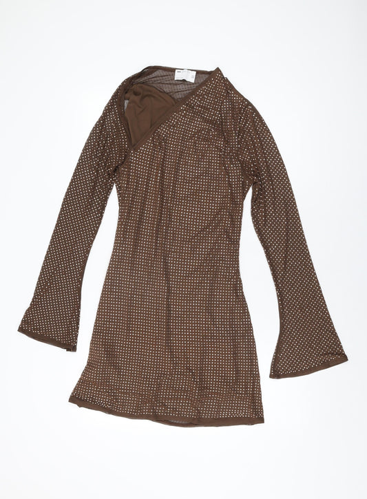 ASOS Womens Brown Polyester Mini Size 12 V-Neck Pullover