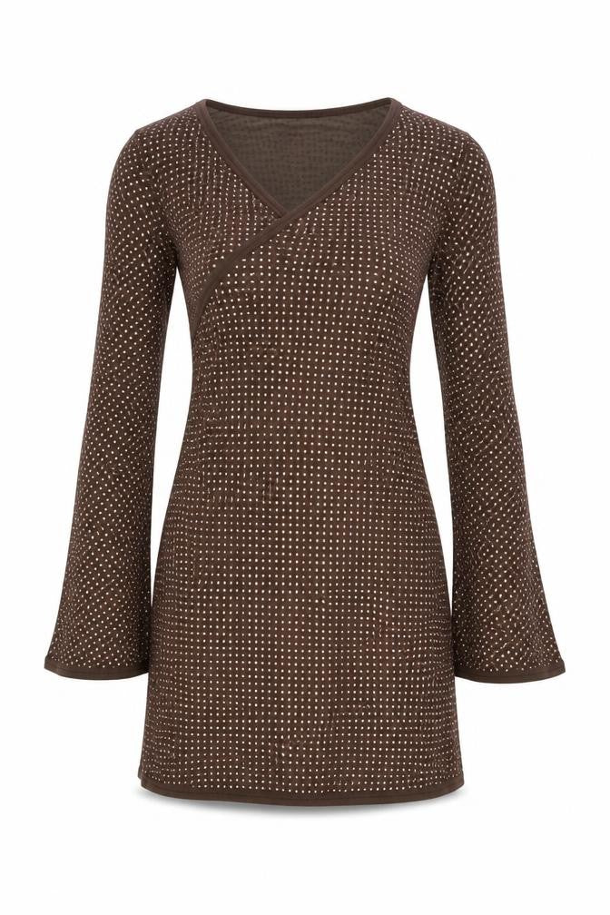 ASOS Womens Brown Polyester Mini Size 12 V-Neck Pullover