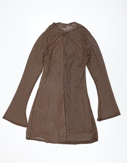 Back view of ASOS women’s brown polyester mini, size UK 12, v-neck pullover