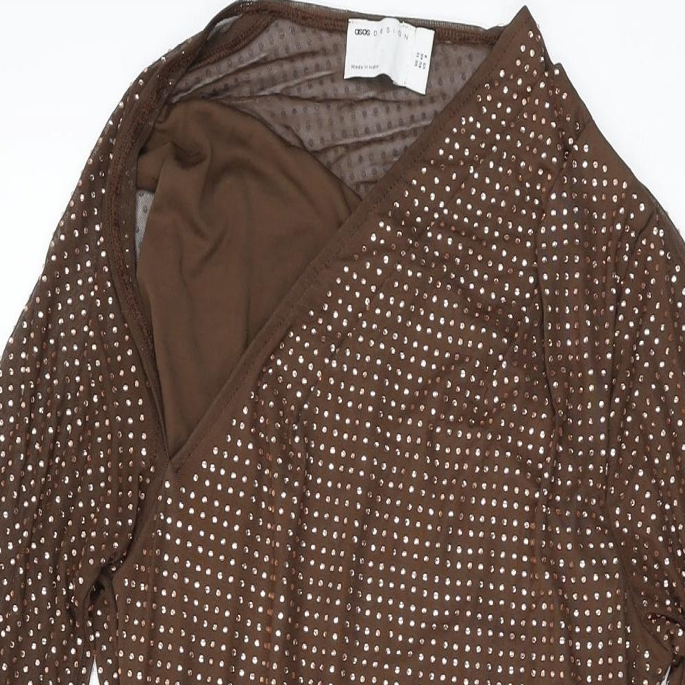 ASOS Womens Brown Polyester Mini Size 12 V-Neck Pullover