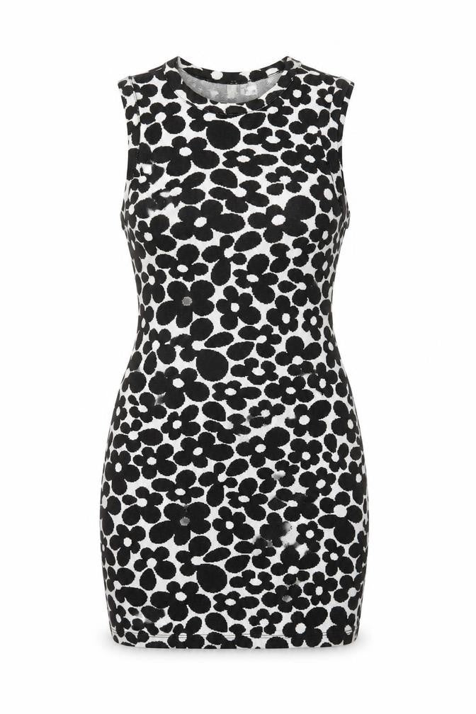 H&M Womens White Floral Polyester Bodycon Size S Round Neck Pullover