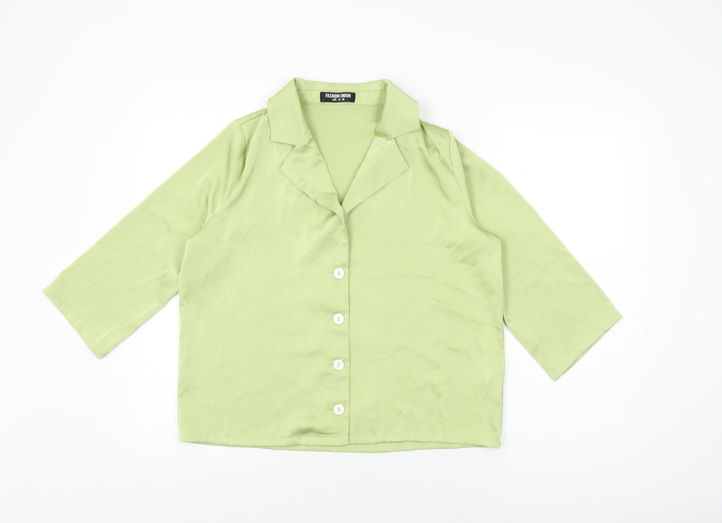 Fashion Union Womens Green Polyester Basic Button-Up Size 8 Collared