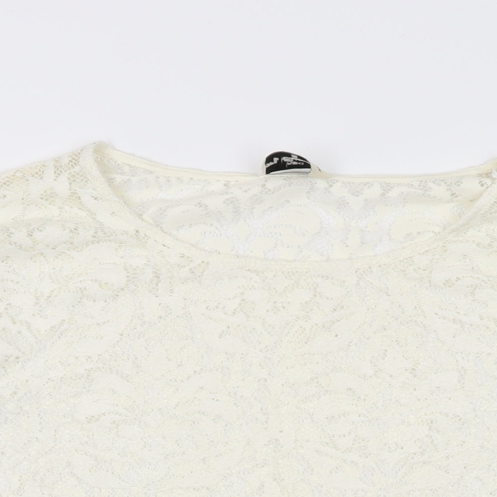 NEXT Womens Ivory Geometric Polyester Basic T-Shirt Size 12 Round Neck