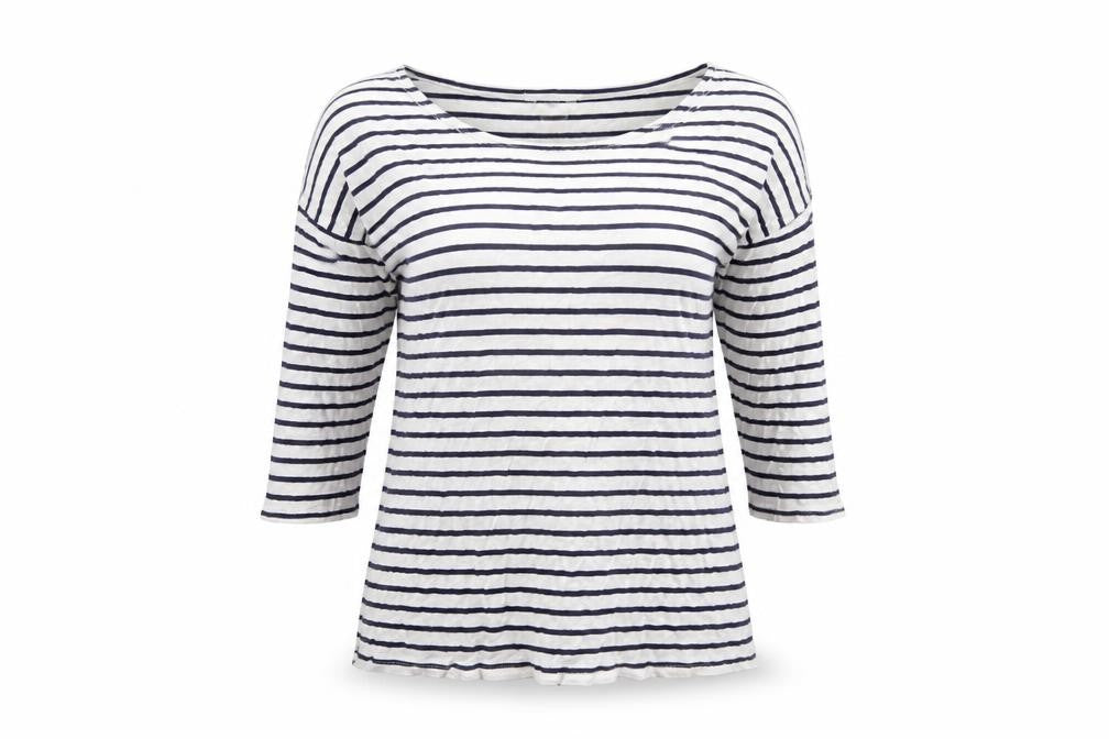 Redoute Womens White Striped Viscose Basic T-Shirt Size 10 Boat Neck