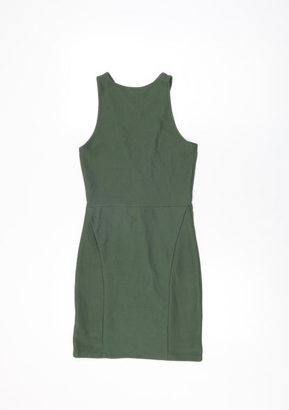 Back view of Miss Selfridge women’s green polyester bodycon, size UK 8, v-neck pullover