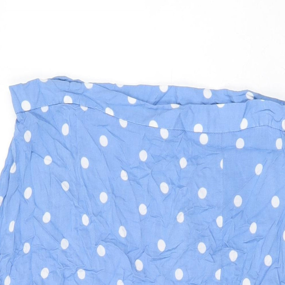 Marks and Spencer Womens Blue Polka Dot Viscose Swing Skirt Size 16 Zip