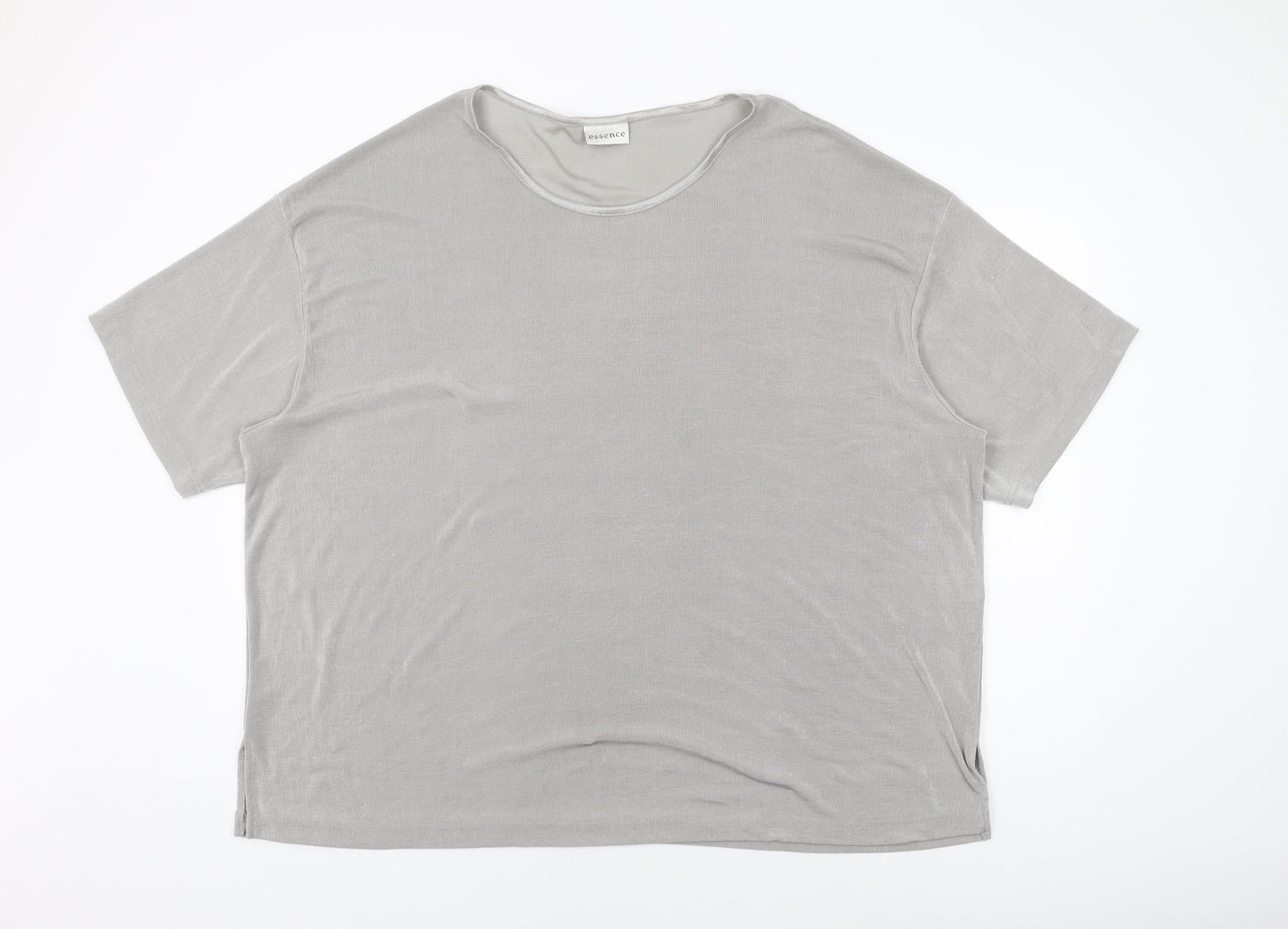essence Womens Grey Polyester Basic T-Shirt Size 30 Round Neck
