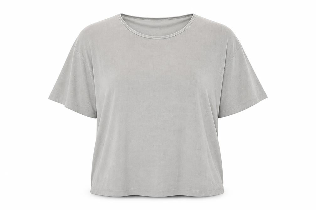 essence Womens Grey Polyester Basic T-Shirt Size 30 Round Neck