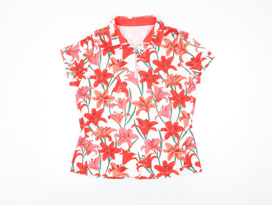 Tail Womens White Floral Polyester Basic T-Shirt Size L Collared