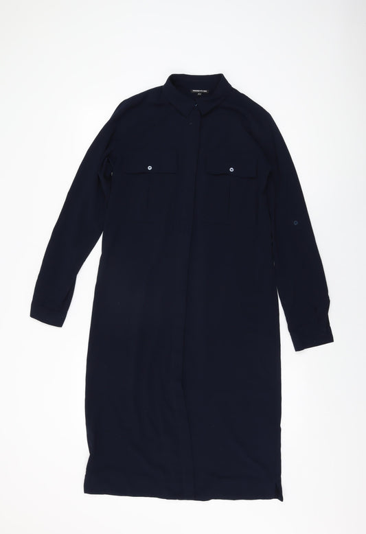 Warehouse Womens Blue Polyester Shift Size 8 Collared Button