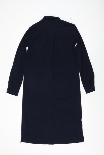 Warehouse Womens Blue Polyester Shift Size 8 Collared Button