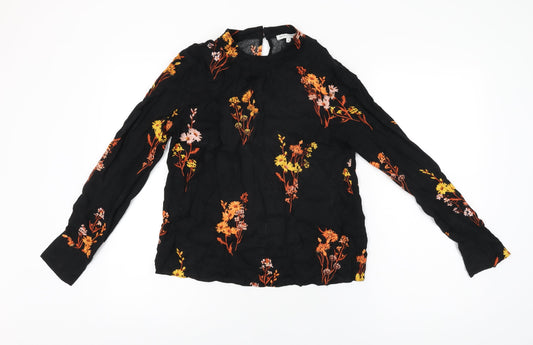 Warehouse Womens Black Floral Viscose Basic T-Shirt Size 10 Round Neck