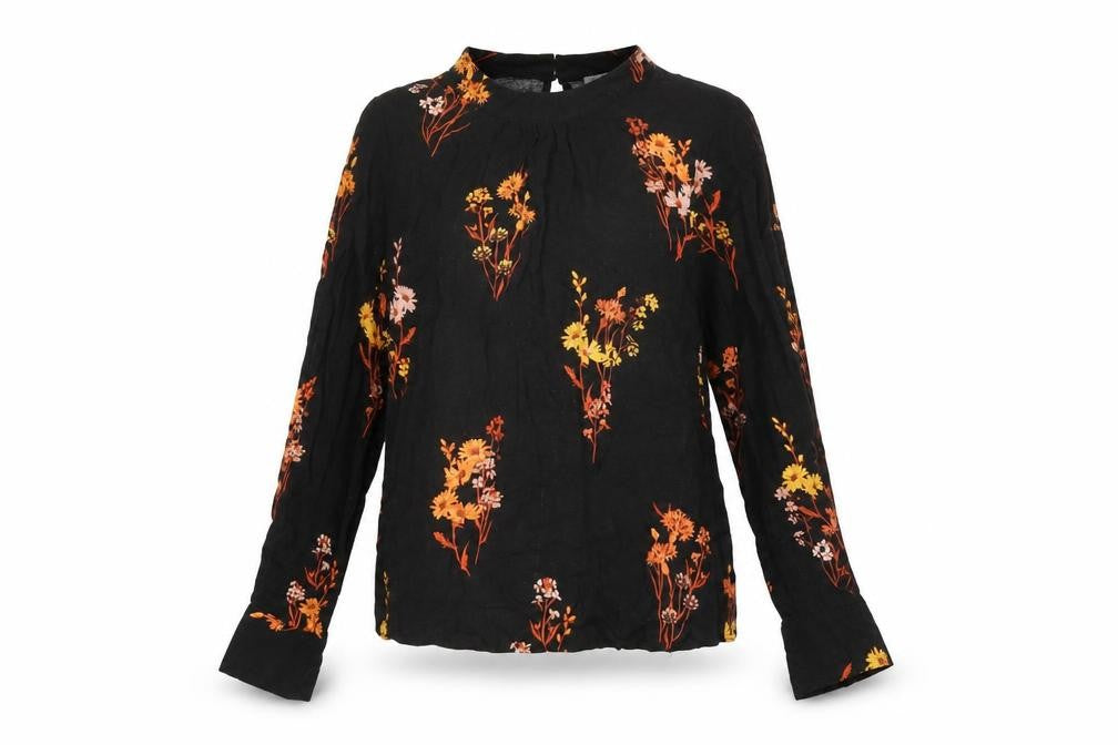 Warehouse Womens Black Floral Viscose Basic T-Shirt Size 10 Round Neck