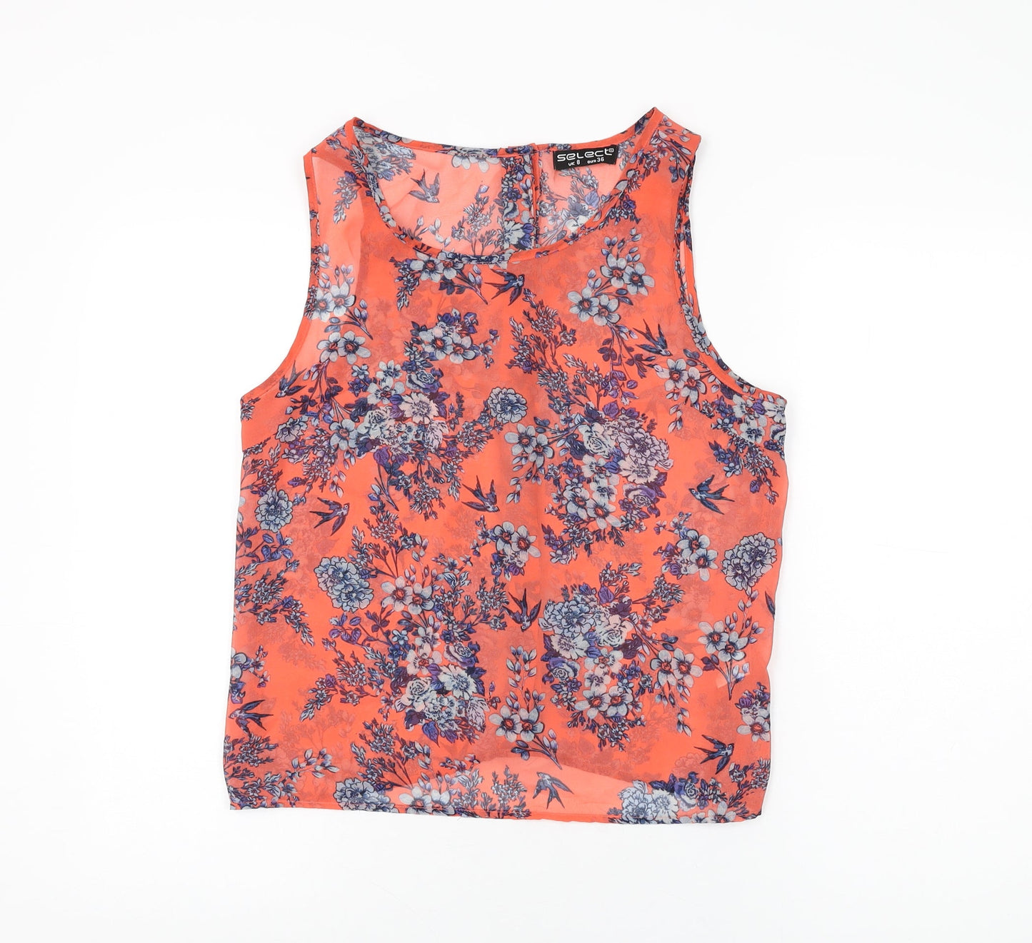 Select Womens Pink Floral Polyester Basic T-Shirt Size 8 Round Neck