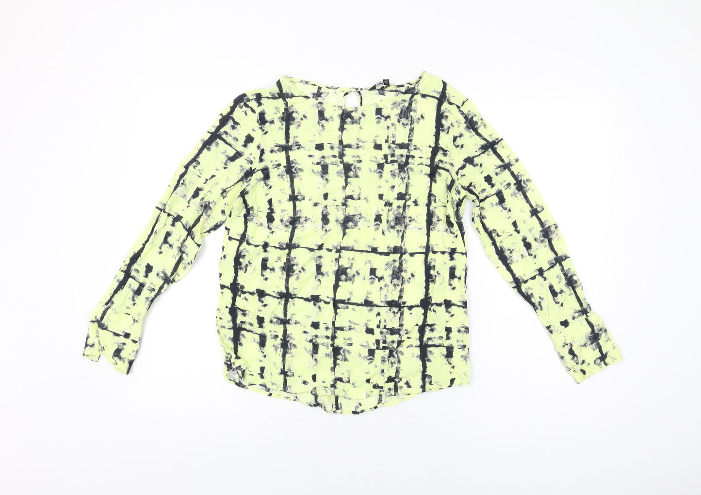 NEXT Womens Yellow Geometric Viscose Basic T-Shirt Size 10 Round Neck