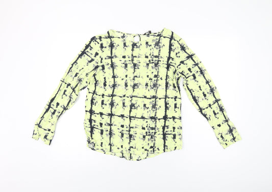 NEXT Womens Yellow Geometric Viscose Basic T-Shirt Size 10 Round Neck