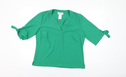 Afibel Womens Green Polyester Basic T-Shirt Size 12 V-Neck