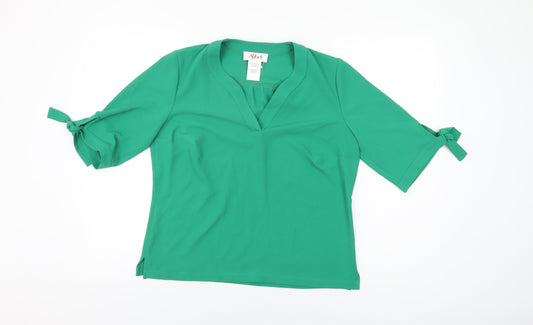 Afibel Womens Green Polyester Basic T-Shirt Size 12 V-Neck
