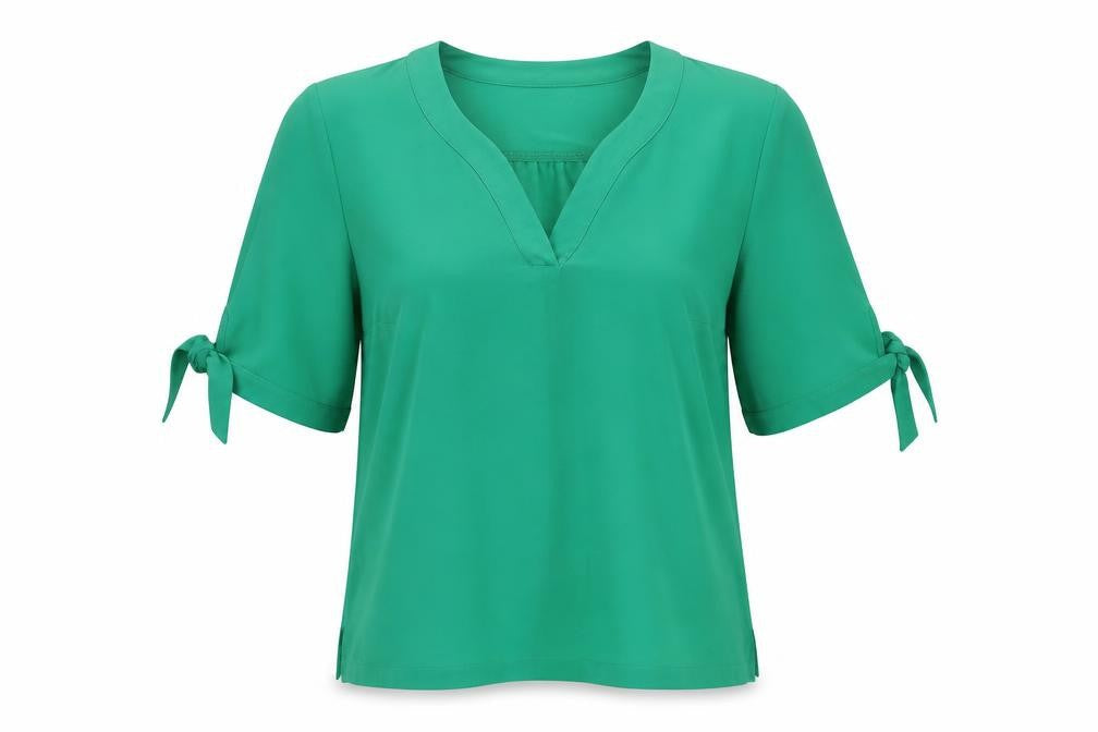 Afibel Womens Green Polyester Basic T-Shirt Size 12 V-Neck