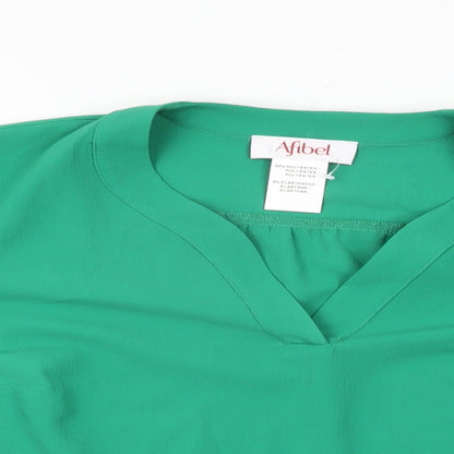 Afibel Womens Green Polyester Basic T-Shirt Size 12 V-Neck