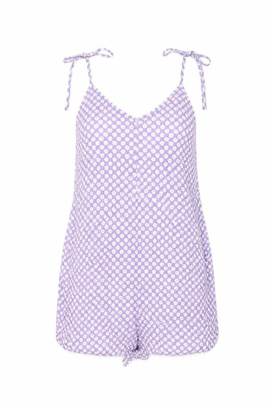 H&M Womens Purple Floral Viscose Playsuit One-Piece Size 8 Tie