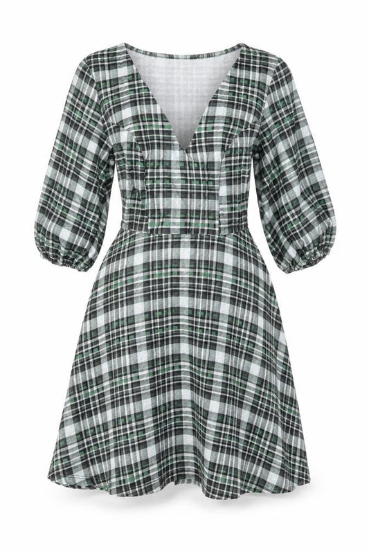 ASOS Womens Green Geometric Polyester Skater Dress Size 8 V-Neck Pullover
