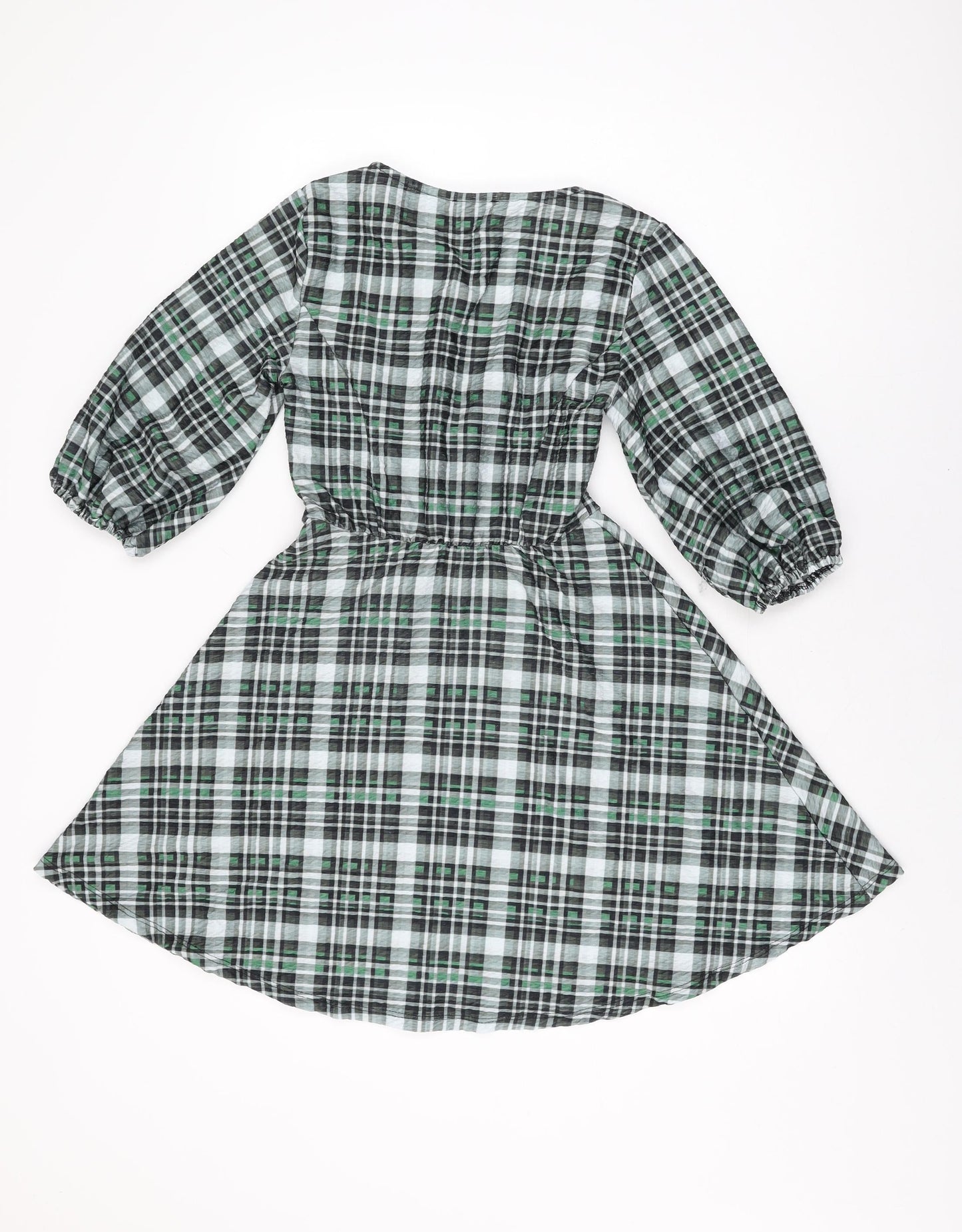 ASOS Womens Green Geometric Polyester Skater Dress Size 8 V-Neck Pullover
