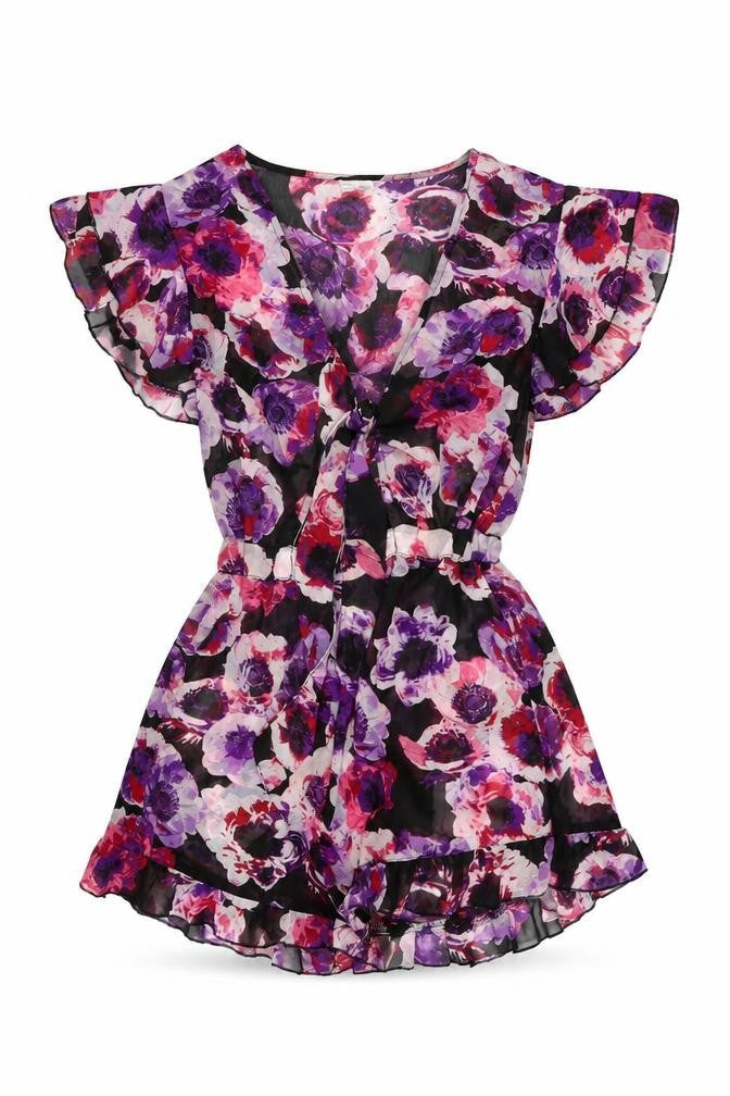 ASOS Womens Black Floral Polyester Playsuit One-Piece Size 8 Tie