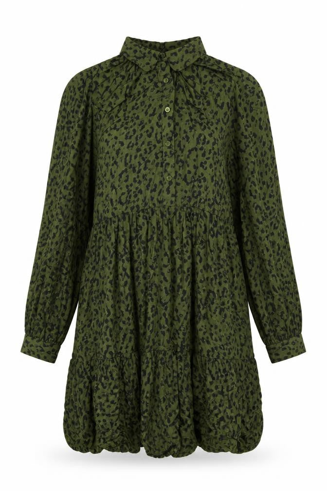 NEXT Womens Green Animal Print Viscose Shift Size 10 Collared Button