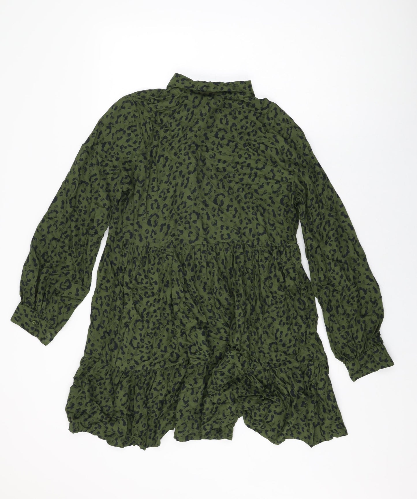 NEXT Womens Green Animal Print Viscose Shift Size 10 Collared Button