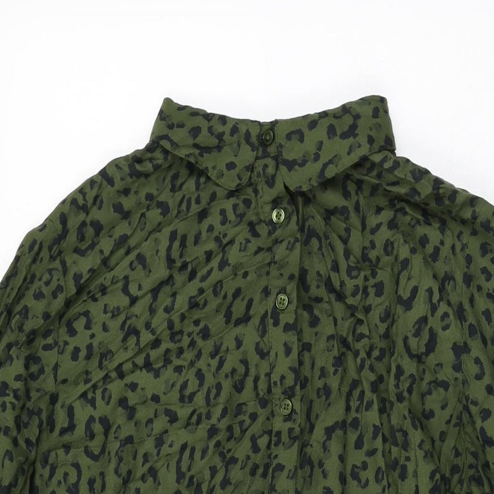 NEXT Womens Green Animal Print Viscose Shift Size 10 Collared Button