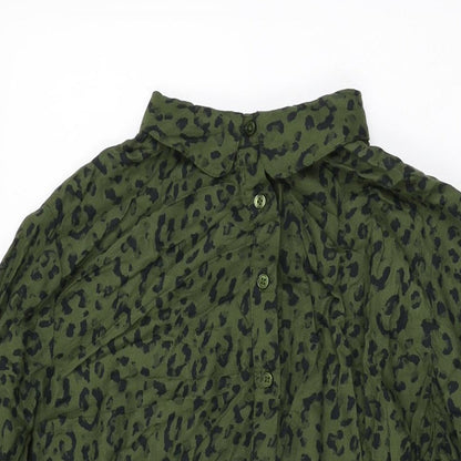 Next Womens Green Animal Print Viscose Shift Size 10 Collared Button