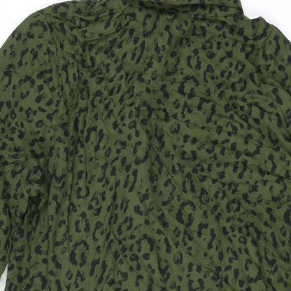 Next Womens Green Animal Print Viscose Shift Size 10 Collared Button