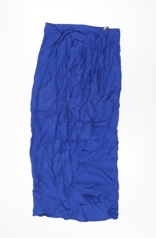 Zara Womens Blue Viscose Wrap Skirt Size S Button