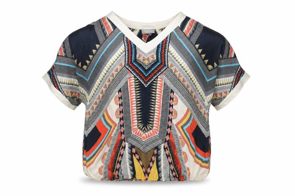 Wallis Womens Multicoloured Geometric Polyester Basic Blouse Size M V-Neck