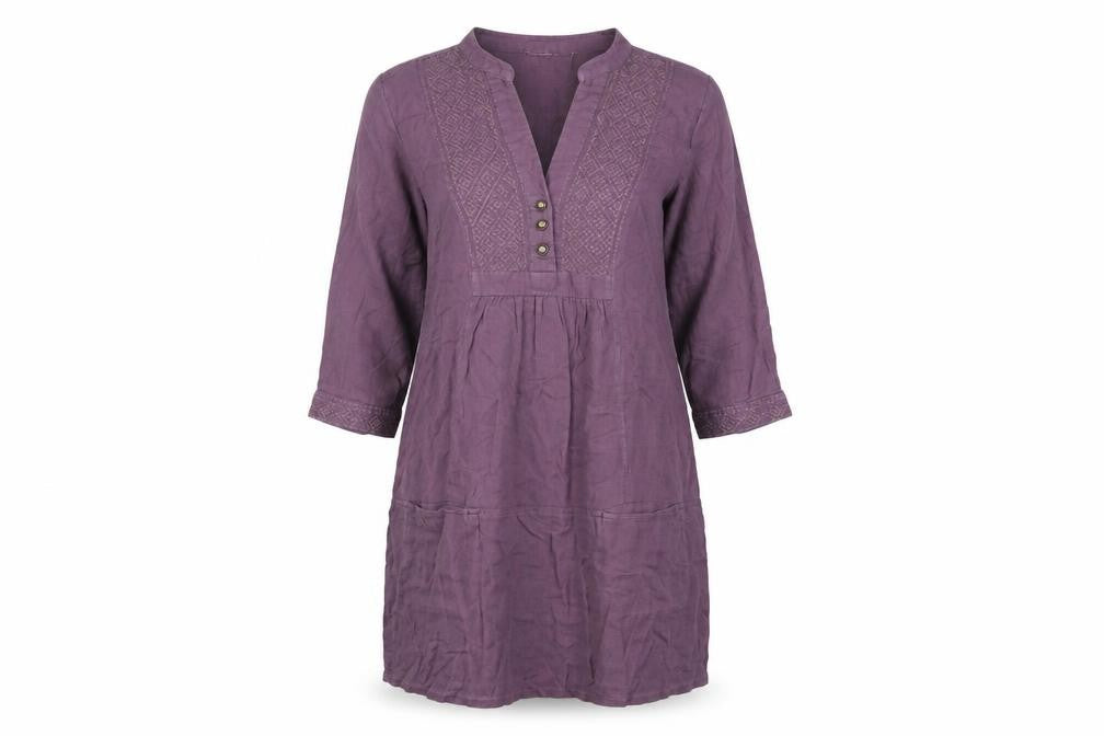 John Lewis Womens Purple Cotton Shift Size 12 V-Neck Button
