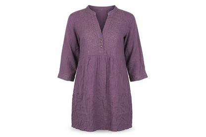 John Lewis Womens Purple Cotton Shift Size 12 V-Neck Button