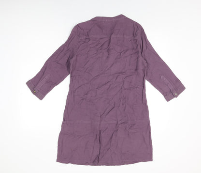 John Lewis Womens Purple Cotton Shift Size 12 V-Neck Button