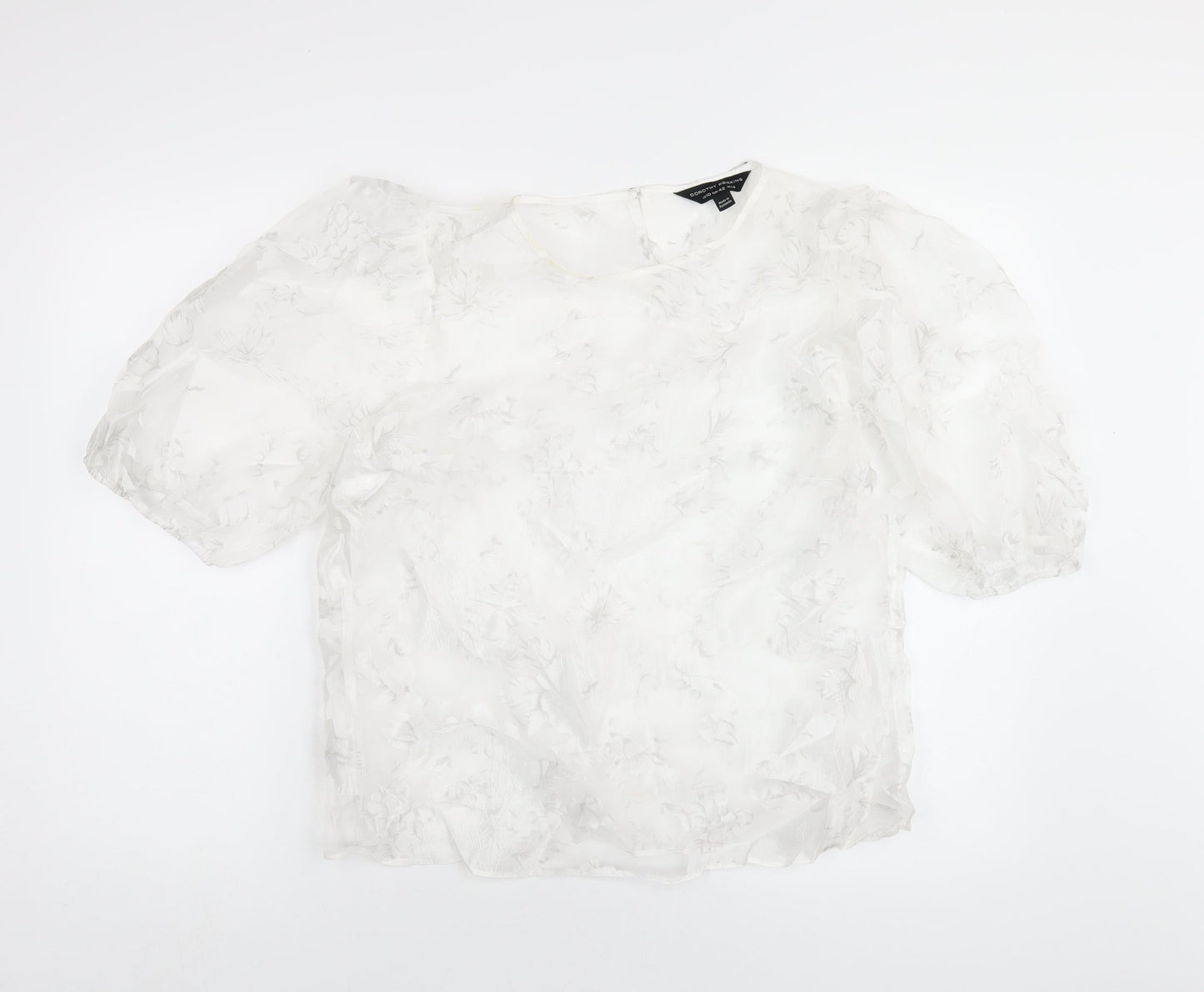 Dorothy Perkins Womens White Polyester Basic T-Shirt Size 14 Round Neck