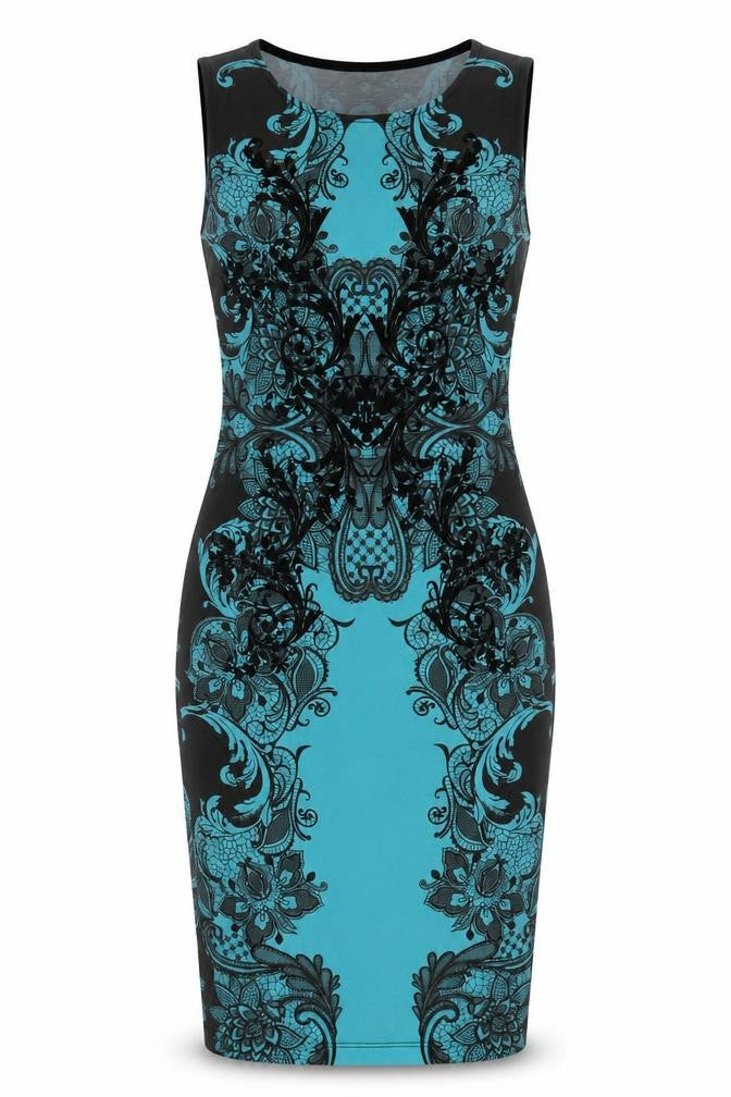 Lipsy Womens Blue Geometric Polyester Bodycon Size 8 Round Neck Pullover