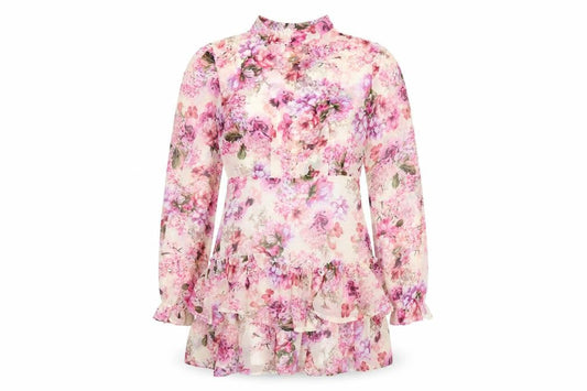 Boohoo Womens Pink Floral Polyester A-Line Size 10 Round Neck Zip