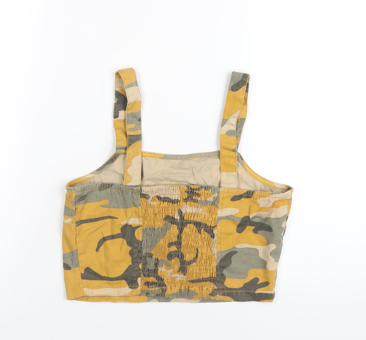 New Look Girls Yellow Camouflage Cotton Cropped T-Shirt Size 14 Years Square Neck Pullover
