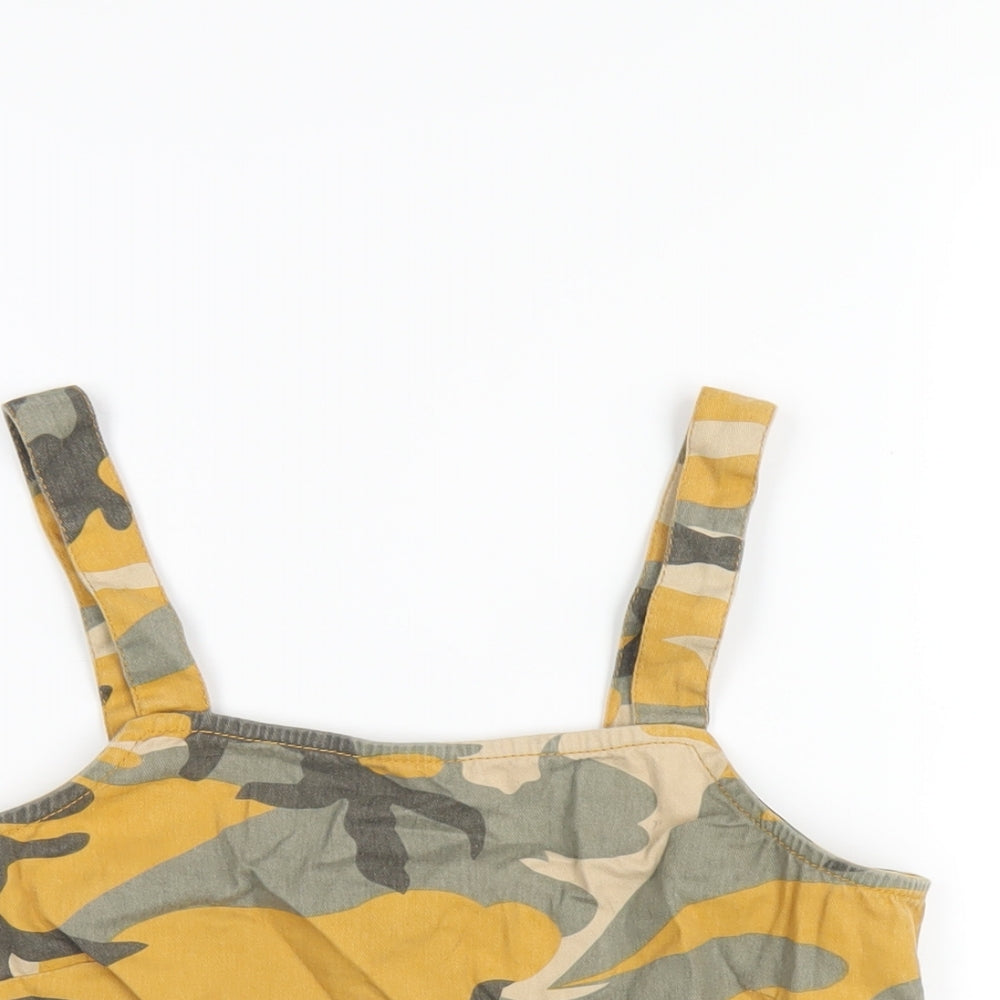 New Look Girls Yellow Camouflage Cotton Cropped T-Shirt Size 14 Years Square Neck Pullover
