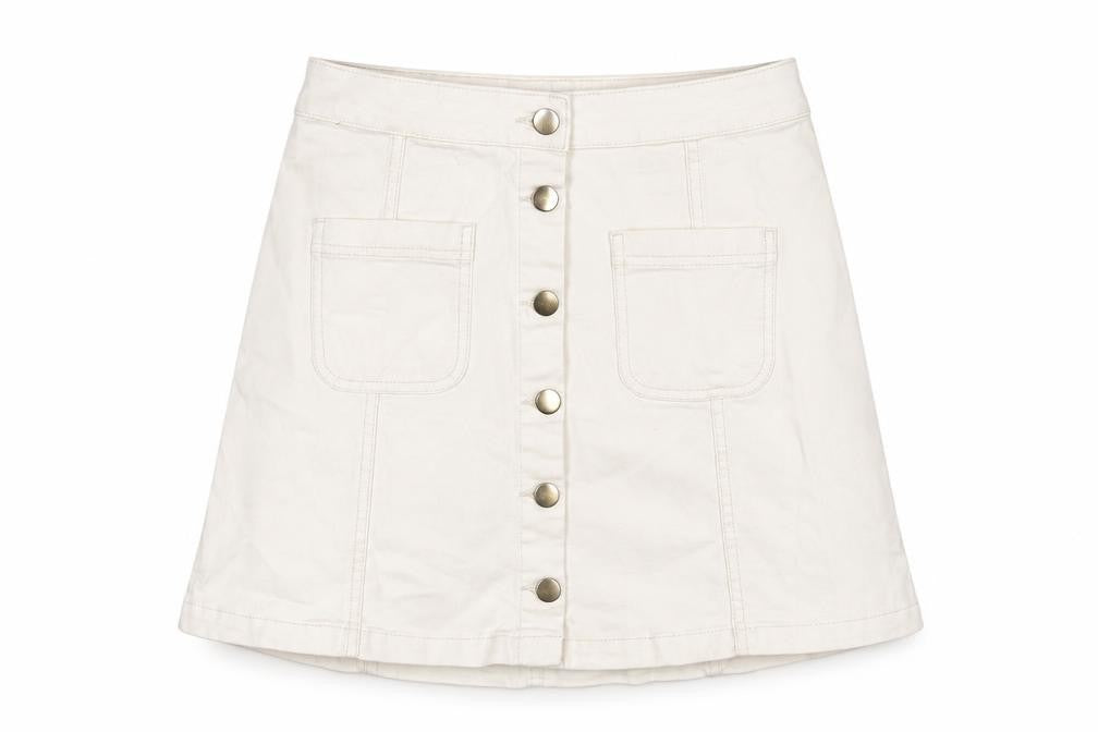 H&M Womens Ivory Cotton A-Line Skirt Size 10 Button