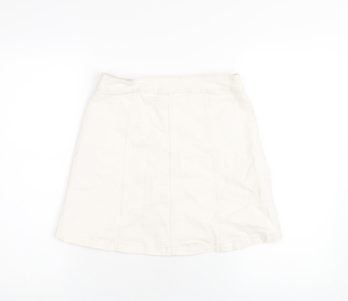 H&M Womens Ivory Cotton A-Line Skirt Size 10 Button