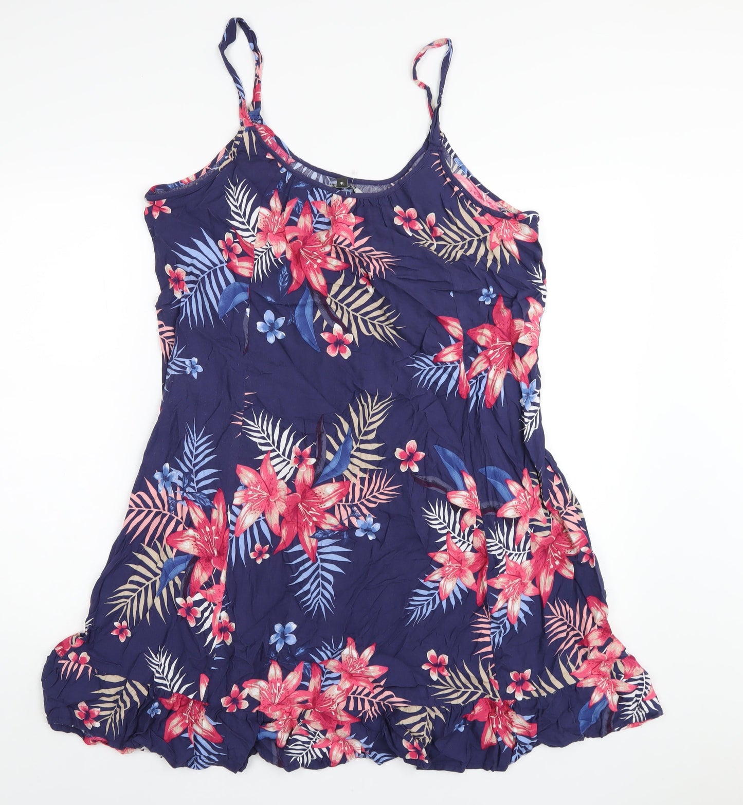 Bonmarché Womens Blue Floral Viscose A-Line Size 16 Scoop Neck Pullover