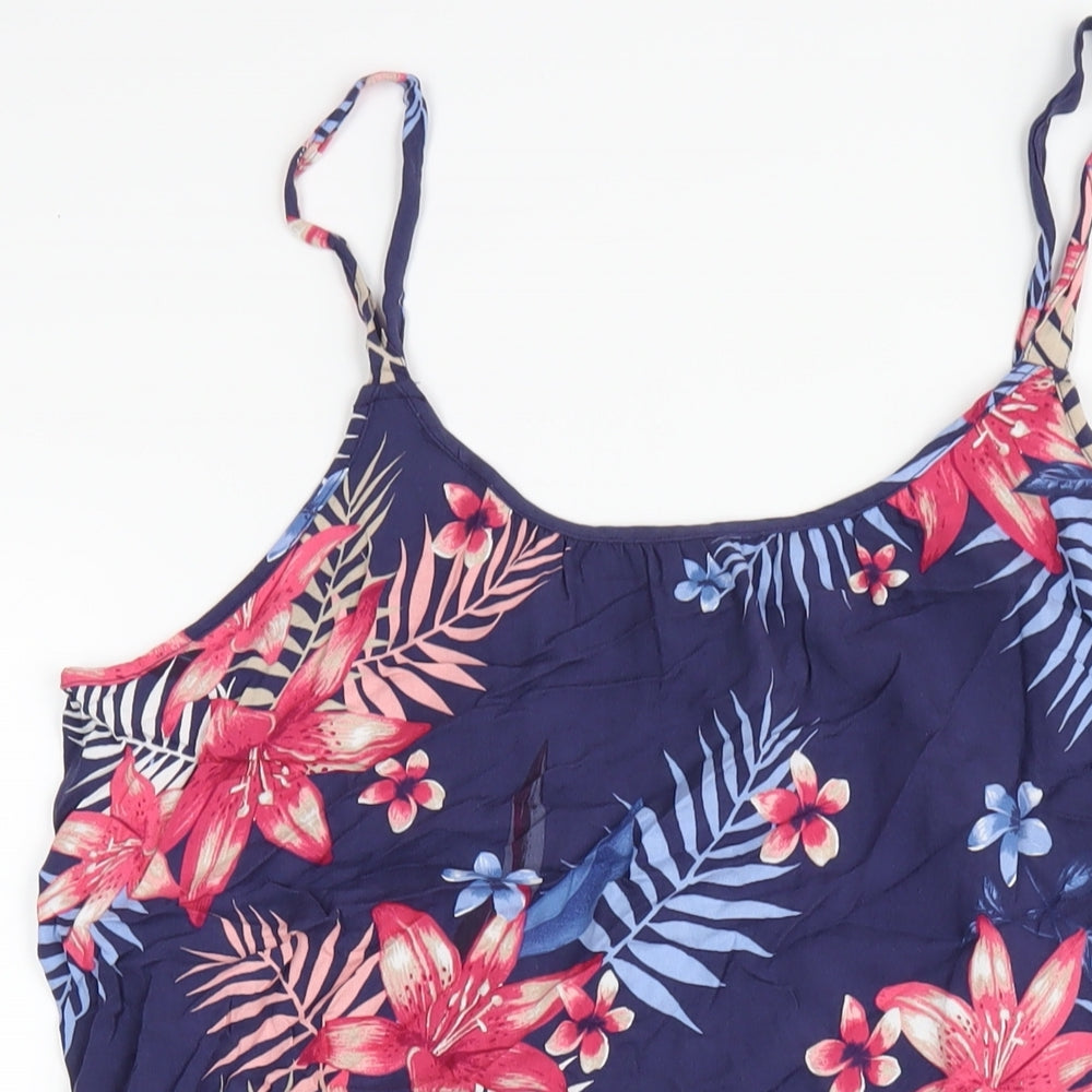 Bonmarché Womens Blue Floral Viscose A-Line Size 16 Scoop Neck Pullover