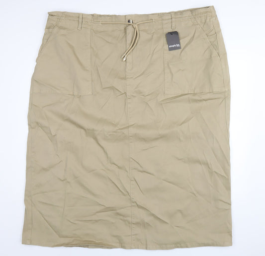 Simply Be Womens Beige Cotton A-Line Skirt Size 30 Zip