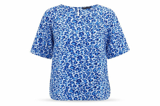 Marks and Spencer Womens Blue Animal Print Polyester Basic T-Shirt Size 8 Round Neck